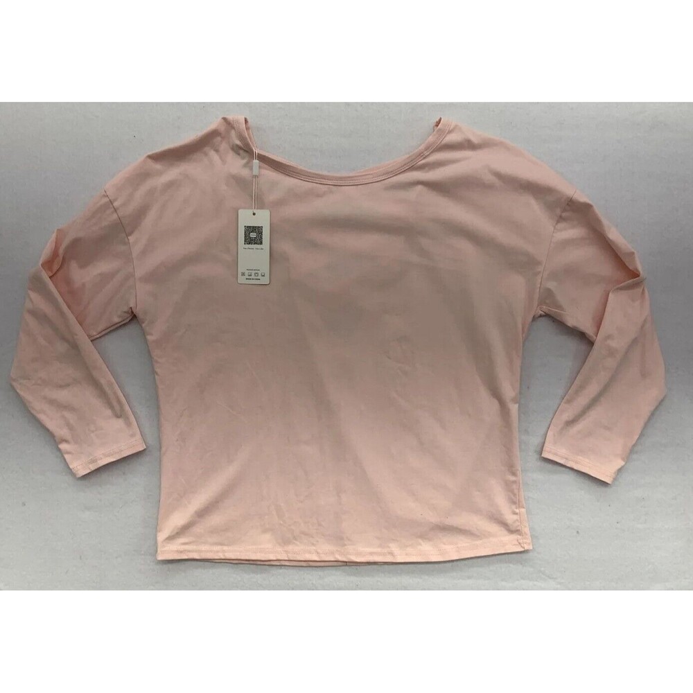 ECOWISH Womens Blouse Size XL Pink Criss Cross Back Loose Pullover Long Sleeves